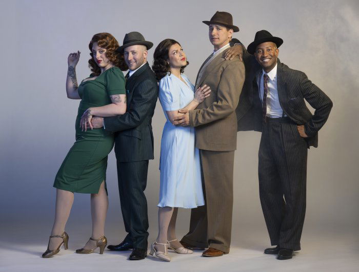 Madeleine Suddaby, Josh Epstein, Chelsea Rose, Jonathan Winsby, and Tenaj Williams in the Arts Club Theatre Company production of Guys & Dolls Photo by David Cooper.